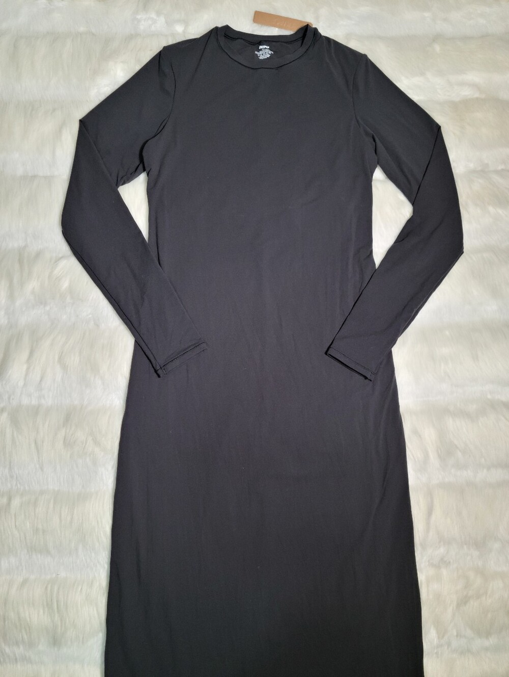 SKIMS Maternity Fits Everybody Long Sleeve Dress Black Onyx Women Medium NEW